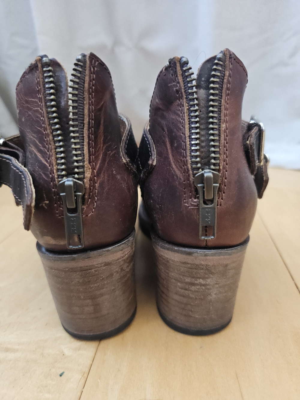 Freebird by Steven Dawson Booties Brown Distressed Leather Triple Buckle Boots - Picture 7 of 12
